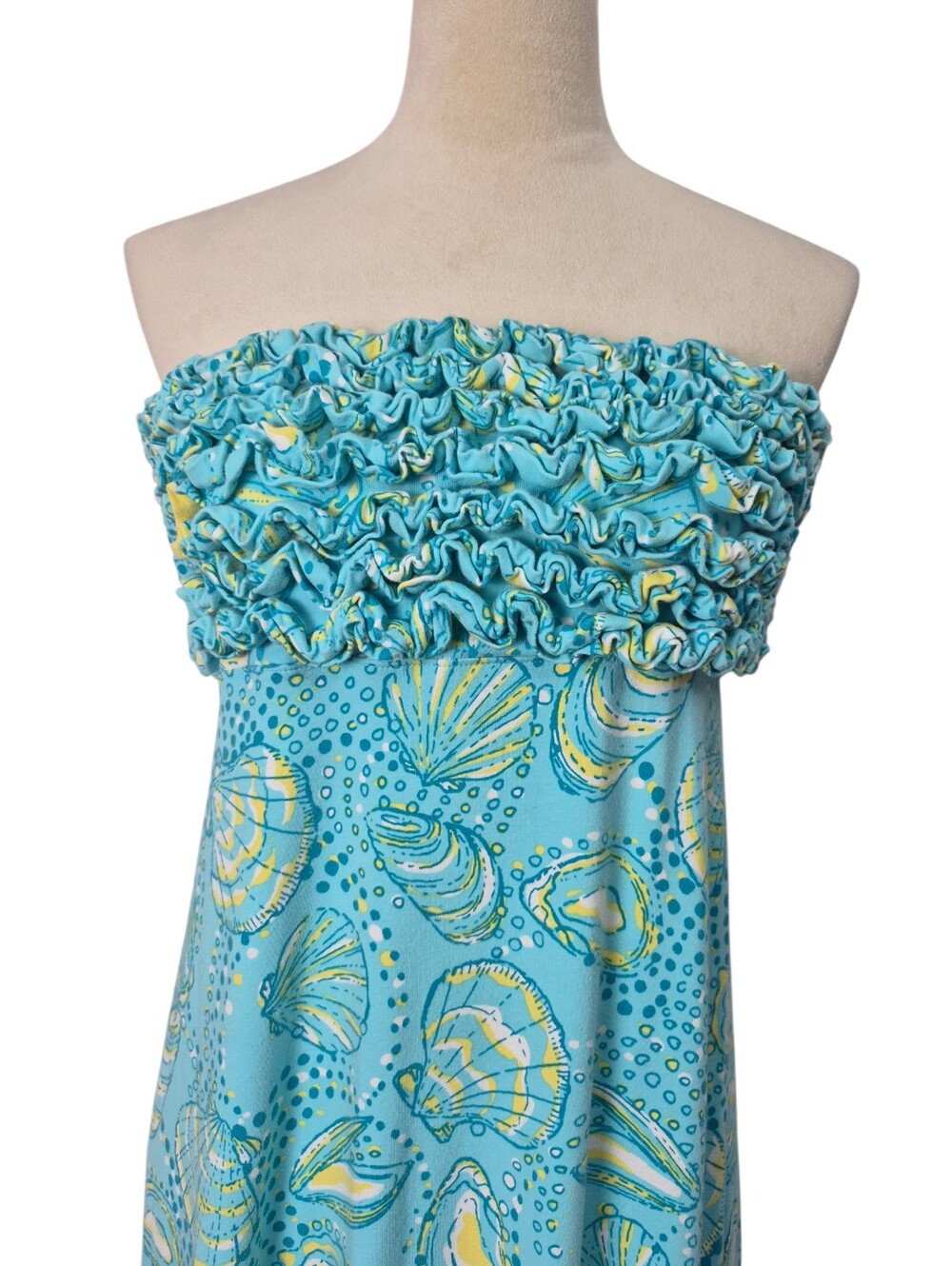 Lilly Pulitzer Strapless Ruffled Bodice Shell Print Maxi Dress M Coastal Resort - Picture 6 of 14